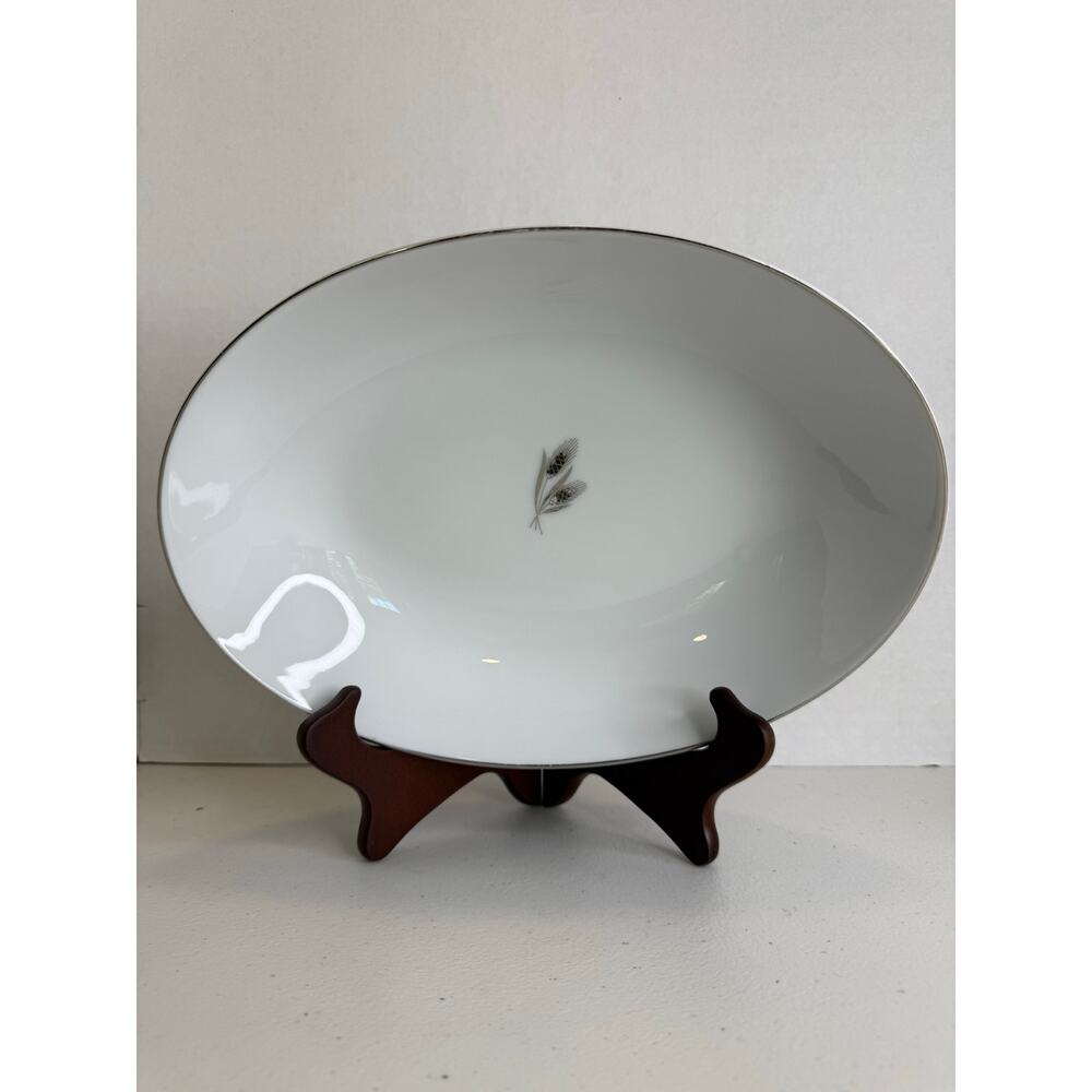 10" Oval Vegetable Bowl Silver Wheat Fukagawa Arita MCM 928 Vintage